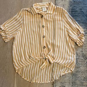 Gold and white stripe tie front top sz M